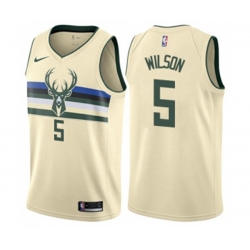 Milwaukee Bucks #5 D. J. Wilson Authentic Cream NBA Jersey - City Edition Milwaukee Bucks #5 D. J. Wilson Authentic Cream NBA Jersey - City Edition