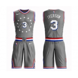 Philadelphia 76ers #3 Allen Iverson Swingman Gray Basketball Suit Jersey - City Edition
