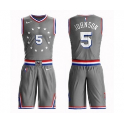 Philadelphia 76ers #5 Amir Johnson Swingman Gray Basketball Suit Jersey - City Edition