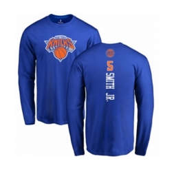 New York Knicks #5 Dennis Smith Jr. Royal Blue Backer Long Sleeve T-Shirt