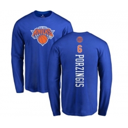 New York Knicks #6 Kristaps Porzingis Royal Blue Backer Long Sleeve T-Shirt