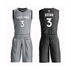 Minnesota Timberwolves #3 Anthony Brown Swingman Gray Basketball Suit Jersey - City Edition Minnesota Timberwolves #3 Anthony Brown Swingman Gray Basketball Suit Jersey - City Edition