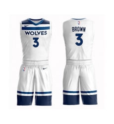 Minnesota Timberwolves #3 Anthony Brown Swingman White Basketball Suit Jersey - Association Edition