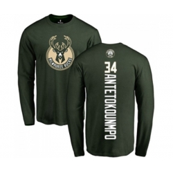Milwaukee Bucks #34 Giannis Antetokounmpo Green Backer Long Sleeve T-Shirt