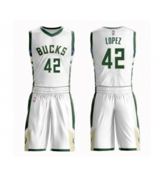 Milwaukee Bucks #42 Robin Lopez Authentic White Basketball Suit Jersey - Association Edition