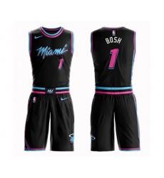 Miami Heat #1 Chris Bosh Authentic Black Basketball Suit Jersey - City Edition