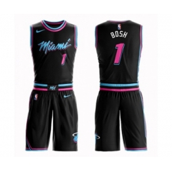 Miami Heat #1 Chris Bosh Authentic Black Basketball Suit Jersey - City Edition