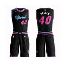 Miami Heat #40 Udonis Haslem Authentic Black Basketball Suit Jersey - City Edition