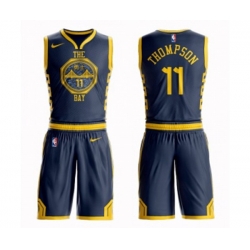 Golden State Warriors #11 Klay Thompson Authentic Navy Blue Basketball Suit Jersey - City Edition Golden State Warriors #11 Klay Thompson Authentic Navy Blue Basketball Suit Jersey - City Edition