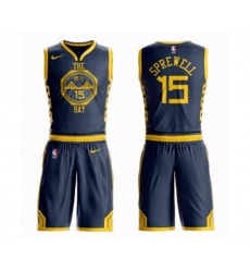 Golden State Warriors #15 Latrell Sprewell Authentic Navy Blue Basketball Suit Jersey - City Edition