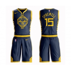 Golden State Warriors #15 Latrell Sprewell Authentic Navy Blue Basketball Suit Jersey - City Edition