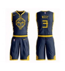 Golden State Warriors #3 David West Authentic Navy Blue Basketball Suit Jersey - City Edition