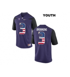 2016 US Flag Fashion 2016 Youth Washington Huskies Jake Browning #3 College Football Limited Jersey - Purple
