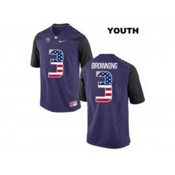 2016 US Flag Fashion 2016 Youth Washington Huskies Jake Browning #3 College Football Limited Jersey - Purple 2016 US Flag Fashion 2016 Youth Washington Huskies Jake Browning #3 College Football Limited Jersey - Purple