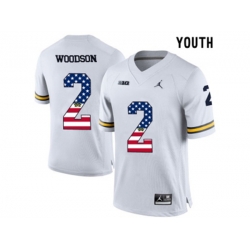 2016 US Flag Fashion-2016 Youth Jordan Brand Michigan Wolverines Charles Woodson #2 College Football Limited Jersey - White
