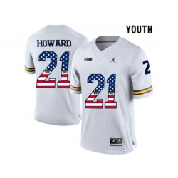 2016 US Flag Fashion-2016 Youth Jordan Brand Michigan Wolverines Desmond Howard #21 College Football Limited Jersey - White