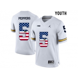 2016 US Flag Fashion-2016 Youth Jordan Brand Michigan Wolverines Jabrill Peppers #5 College Football Limited Jersey - White