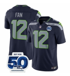 Seattle Seahawks 12 Fan Navy 2025 F U S E 50th Anniversary Patch Vapor Untouchable Limited Stitched Football Jersey Seattle Seahawks 12 Fan Navy 2025 F U S E 50th Anniversary Patch Vapor Untouchable Limited Stitched Football Jersey