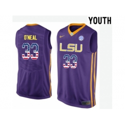 2016 US Flag Fashion Youth LSU Tigers Shaquille ONeal #33 College Basketball Elite Jersey - Purple 2016 US Flag Fashion Youth LSU Tigers Shaquille ONeal #33 College Basketball Elite Jersey - Purple