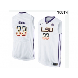 2016 US Flag Fashion Youth LSU Tigers Shaquille ONeal #33 College Basketball Elite Jersey - White 2016 US Flag Fashion Youth LSU Tigers Shaquille ONeal #33 College Basketball Elite Jersey - White