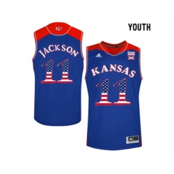2016 US Flag Fashion 2016 Youth Kansas Jayhawks Josh Jackson #11 College Basketball Authentic Jersey - Royal Blue
