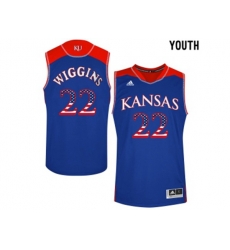 2016 US Flag Fashion Youth Kansas Jayhawks Andrew Wiggins #22 College Basketball Authentic Jersey - Royal Blue