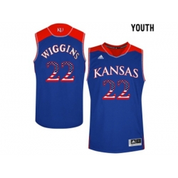 2016 US Flag Fashion Youth Kansas Jayhawks Andrew Wiggins #22 College Basketball Authentic Jersey - Royal Blue