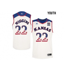 2016 US Flag Fashion Youth Kansas Jayhawks Andrew Wiggins #22 College Basketball Authentic Jersey - White