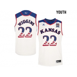 2016 US Flag Fashion Youth Kansas Jayhawks Andrew Wiggins #22 College Basketball Authentic Jersey - White