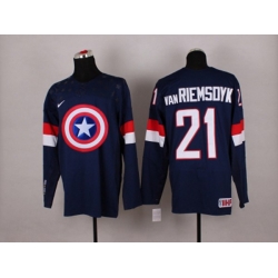NHL Olympic Team USA #21 James van Riemsdyk Navy Blue Captain America Fashion Stitched Jerseys