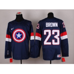NHL Olympic Team USA #23 Dustin Brown Navy Blue Captain America Fashion Stitched Jerseys