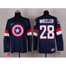 NHL Olympic Team USA #28 Blake Wheeler Navy Blue Captain America Fashion Stitched Jerseys