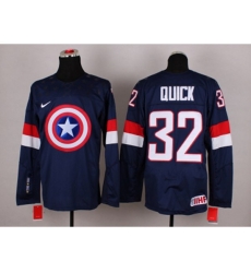NHL Olympic Team USA #32 Jonathan Quick Navy Blue Captain America Fashion Stitched Jerseys
