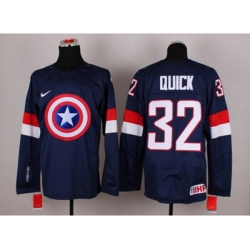 NHL Olympic Team USA #32 Jonathan Quick Navy Blue Captain America Fashion Stitched Jerseys