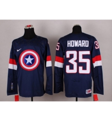 NHL Olympic Team USA #35 Jimmy Howard Navy Blue Captain America Fashion Stitched Jerseys