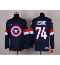NHL Olympic Team USA #74 T. J. Oshie Navy Blue Captain America Fashion Stitched Jerseys