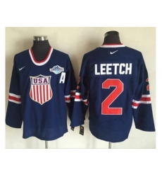 Team USA #2 Brian Leetch Navy Blue 2014 Olympic Nike Throwback Stitched NHL Jersey