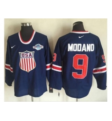 Team USA #9 Mike Modano Navy Blue 2014 Olympic Nike Throwback Stitched NHL Jersey