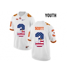 2016 US Flag Fashion Youth Clemson Tigers Artavis Scott #3 College Football Limited Jersey - White