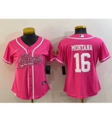 Women San Francisco 49ers #16 Joe Montana Pink With Patch Cool Base Stitched Baseball Jersey