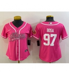 Women San Francisco 49ers #97 Nick Bosa Pink With Patch Cool Base Stitched Baseball Jersey