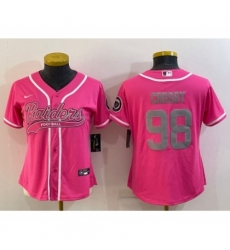 Women Las Vegas Raiders #98 Maxx Crosby Pink With Patch Cool Base Stitched Baseball Jersey