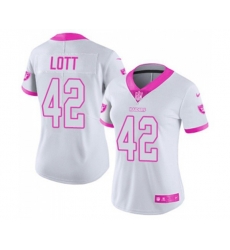 Women Oakland Raiders #42 Ronnie Lott Limited White Pink Rush Fashion Football Jersey