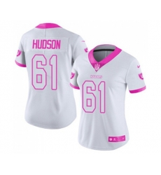 Women Oakland Raiders #61 Rodney Hudson Limited White Pink Rush Fashion Football Jersey