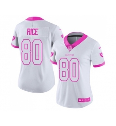 Women Oakland Raiders #80 Jerry Rice Limited White Pink Rush Fashion Football Jersey