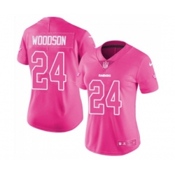 Womens Oakland Raiders #24 Charles Woodson Limited Pink Rush Fashion Football Jersey