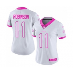 Women Kansas City Chiefs #11 Demarcus Robinson Limited White Pink Rush Fashion Football Jersey