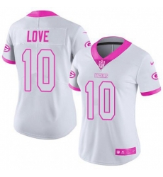 Women Green Bay Packers #10 Jordan Love White Pink Stitched NFL Limited Rush Fashion Jersey