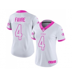 Women Green Bay Packers #4 Brett Favre Limited White Pink Rush Fashion Football Jersey