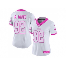 Women Green Bay Packers #92 Reggie White White Pink Stitched NFL Limited Rush Fashion Jersey
